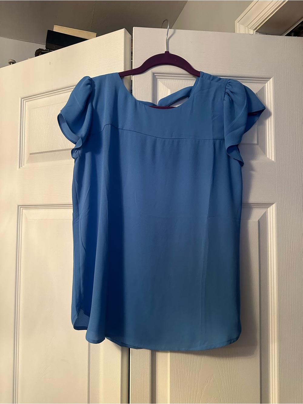 LOFT Sky Blue Flutter Sleeve Blouse